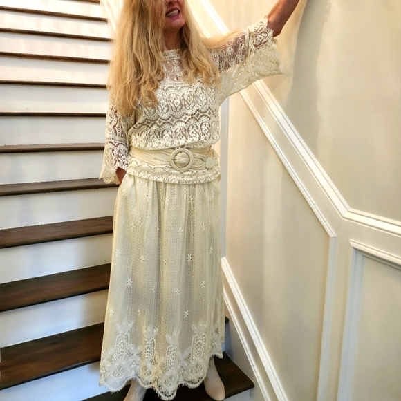 Evan-Picone Vintage CottageCore Battenburg Lace Skirt & Blouse, Small, $70 - Picture 1 of 9